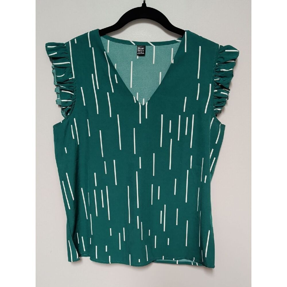 Women’s Teal Green V-Neck Ruffle Sleeve Blouse
